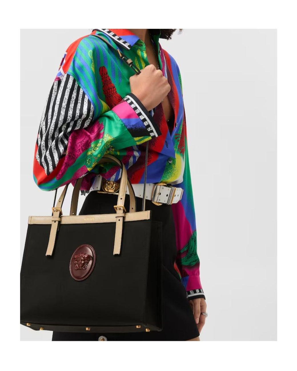 Versace Black Riviere Medusa Plaque Tote Bag