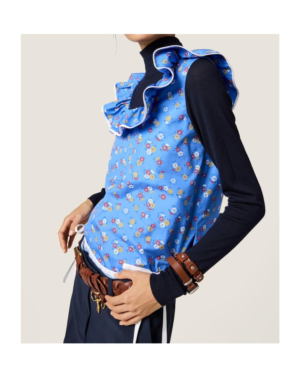 Miu Miu Blue Floral-Motif Popeline Top