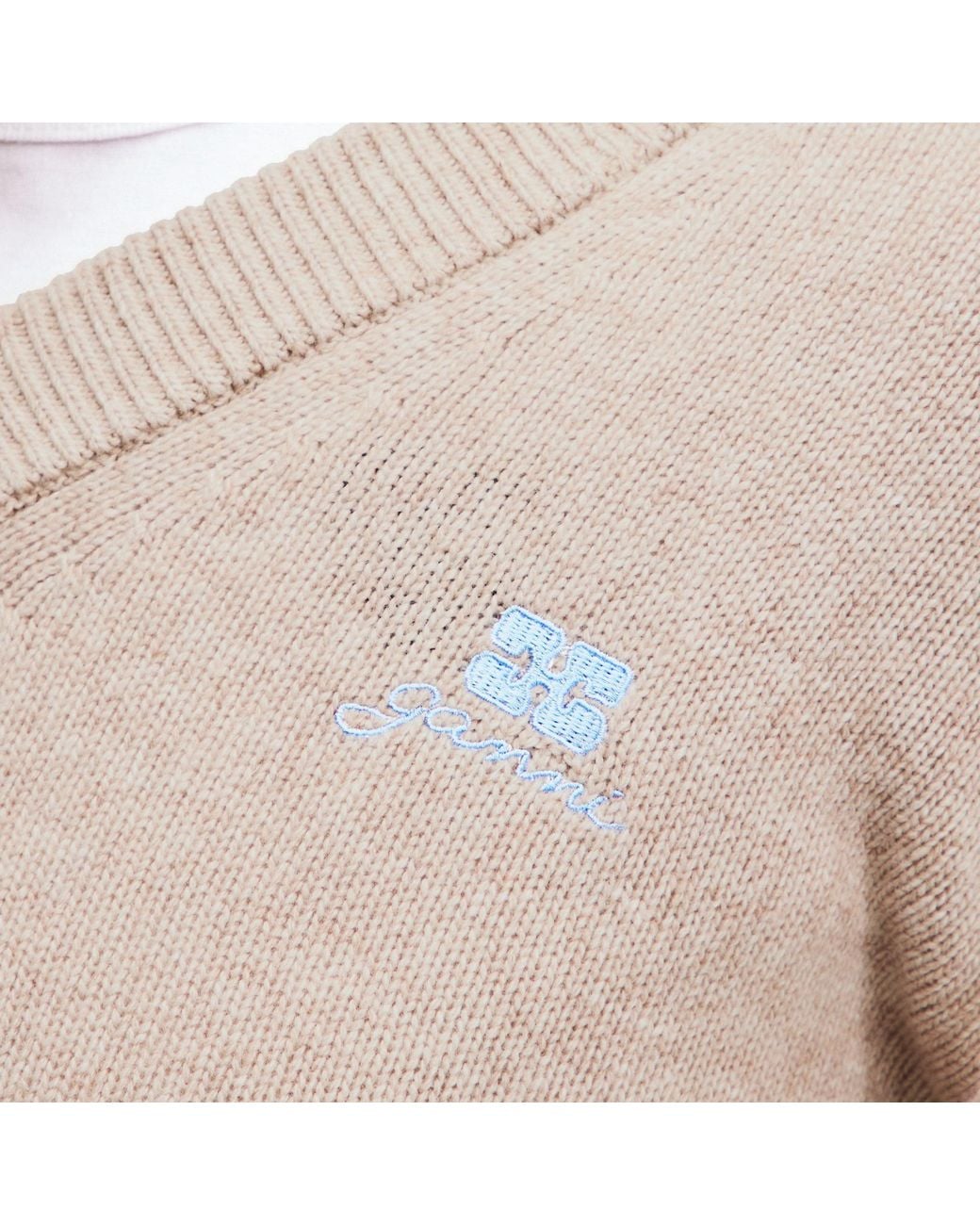 Ganni Natural V-Neck Knit Sweater