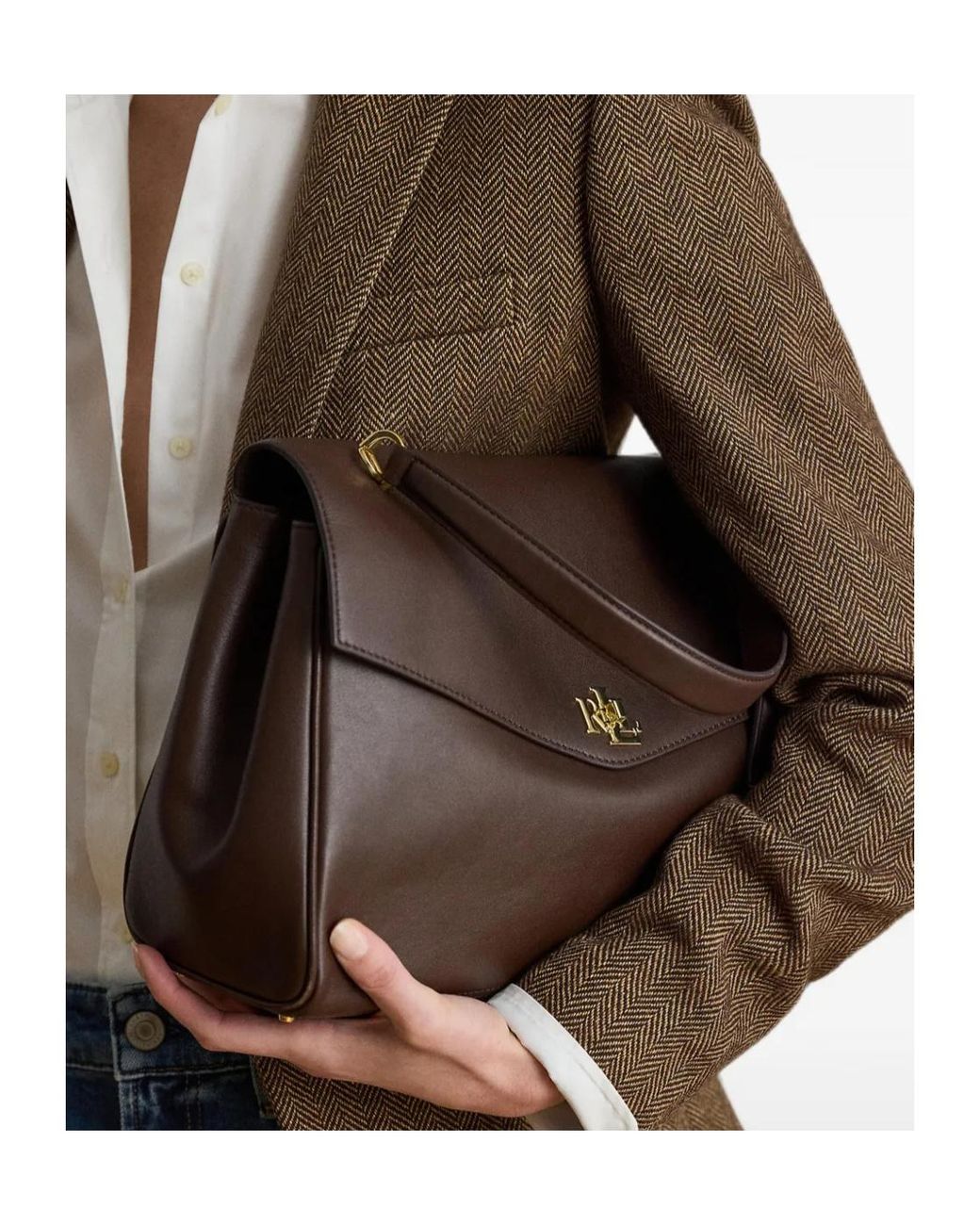 Ralph Lauren Black Logo-Plaque Leather Tote Bag
