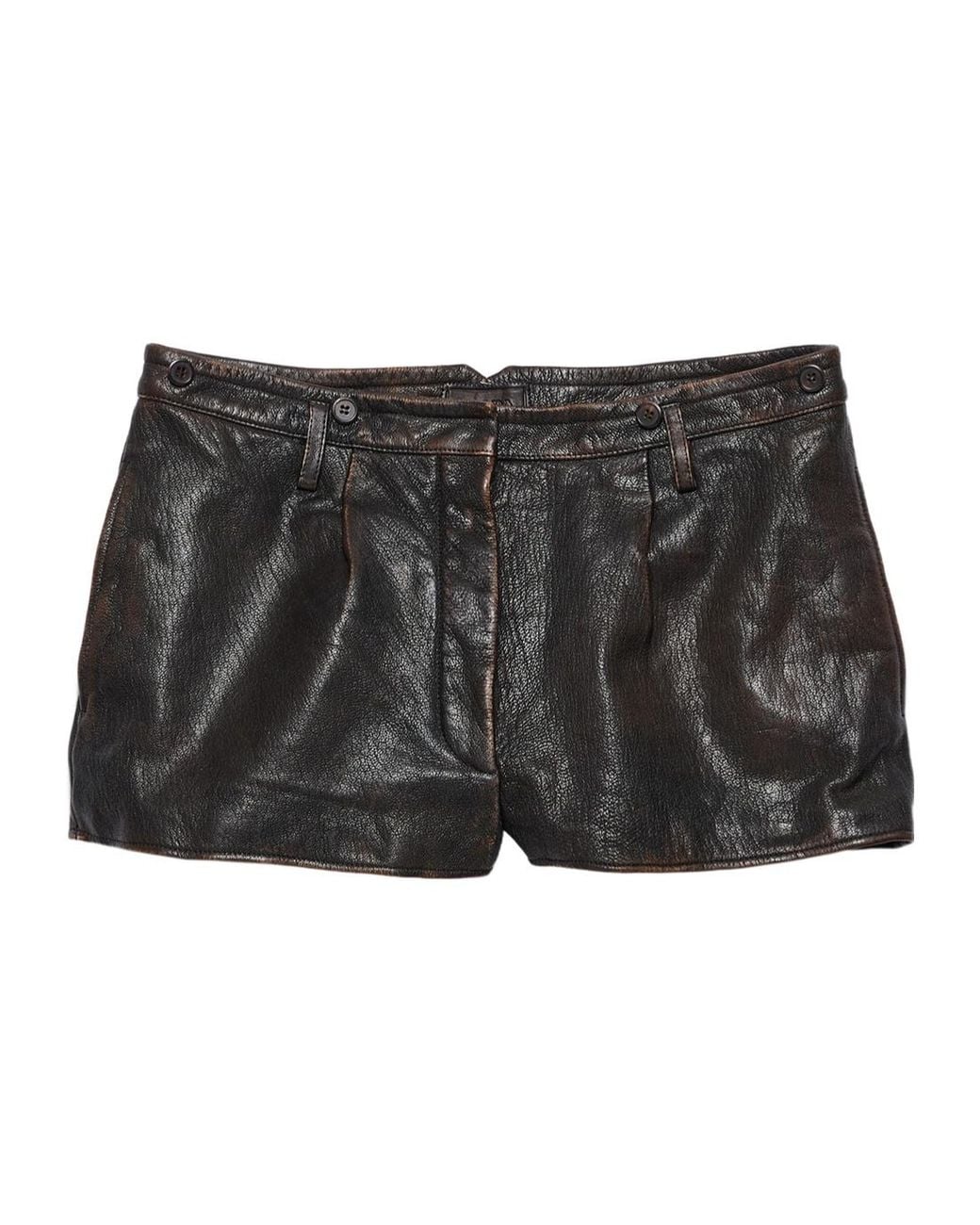 Prada Black Leather Shorts