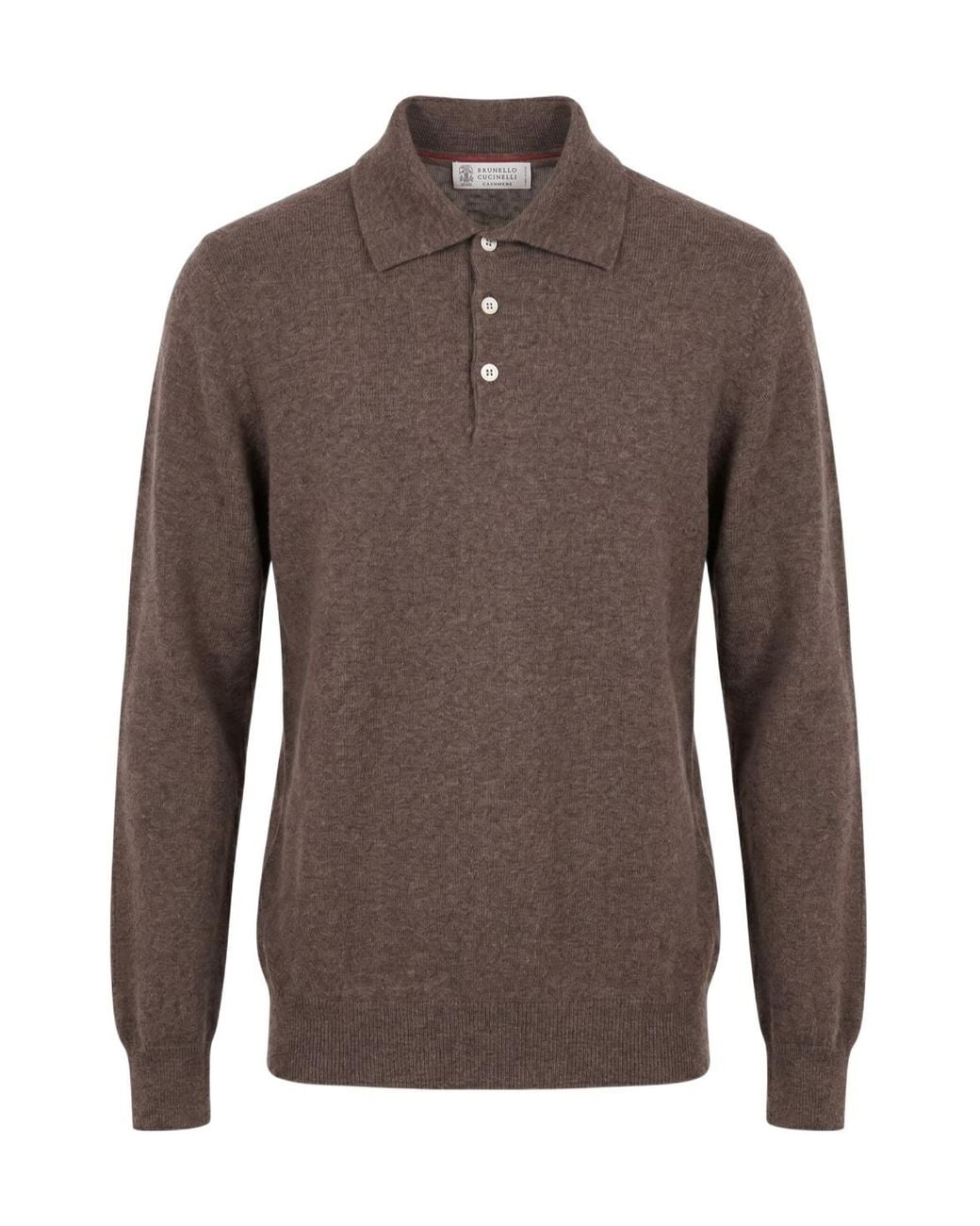 Brunello Cucinelli Brown Long-Sleeved Knitted Polo Shirt for men