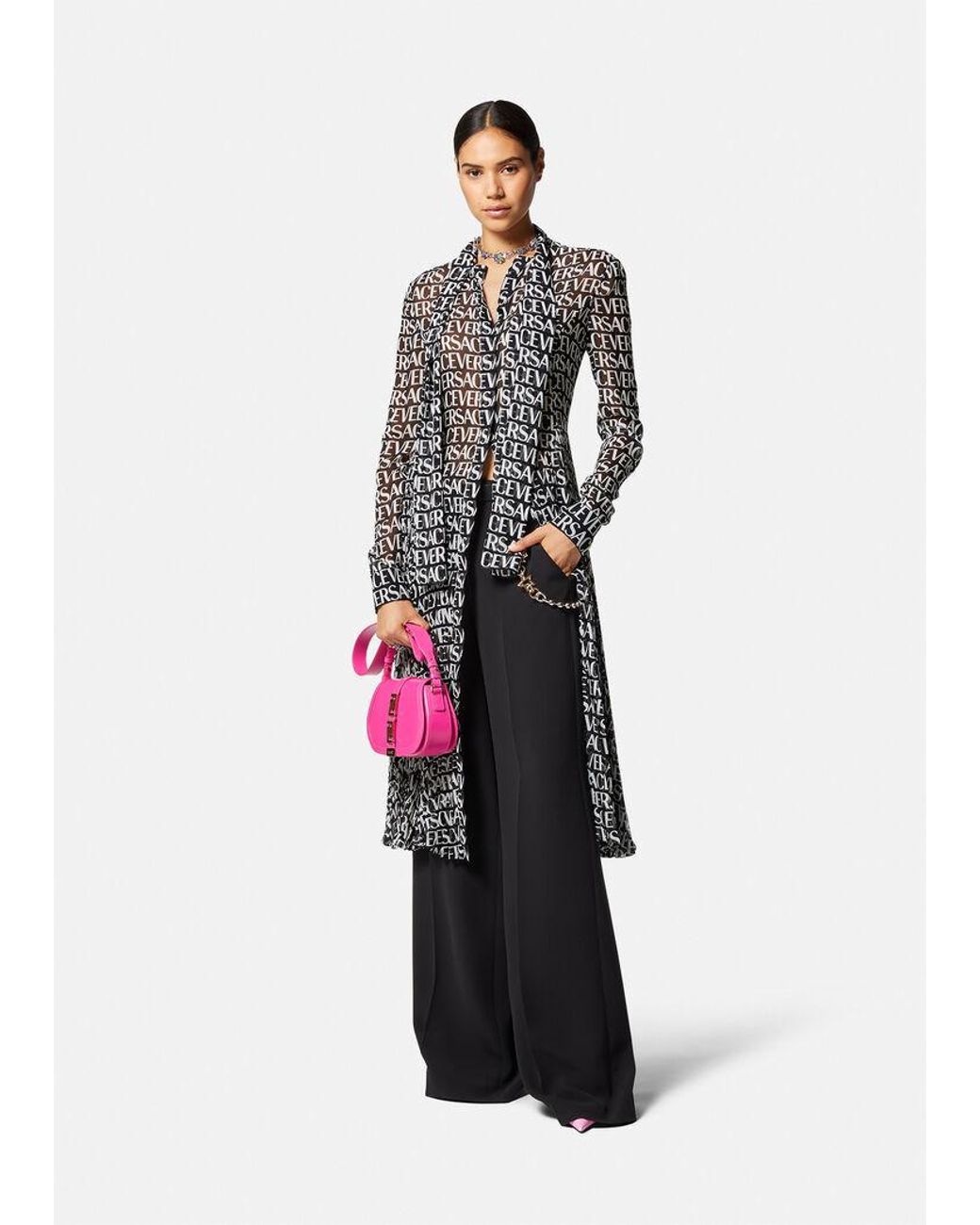 Versace Gray Logo Print Sheer Midi Dress