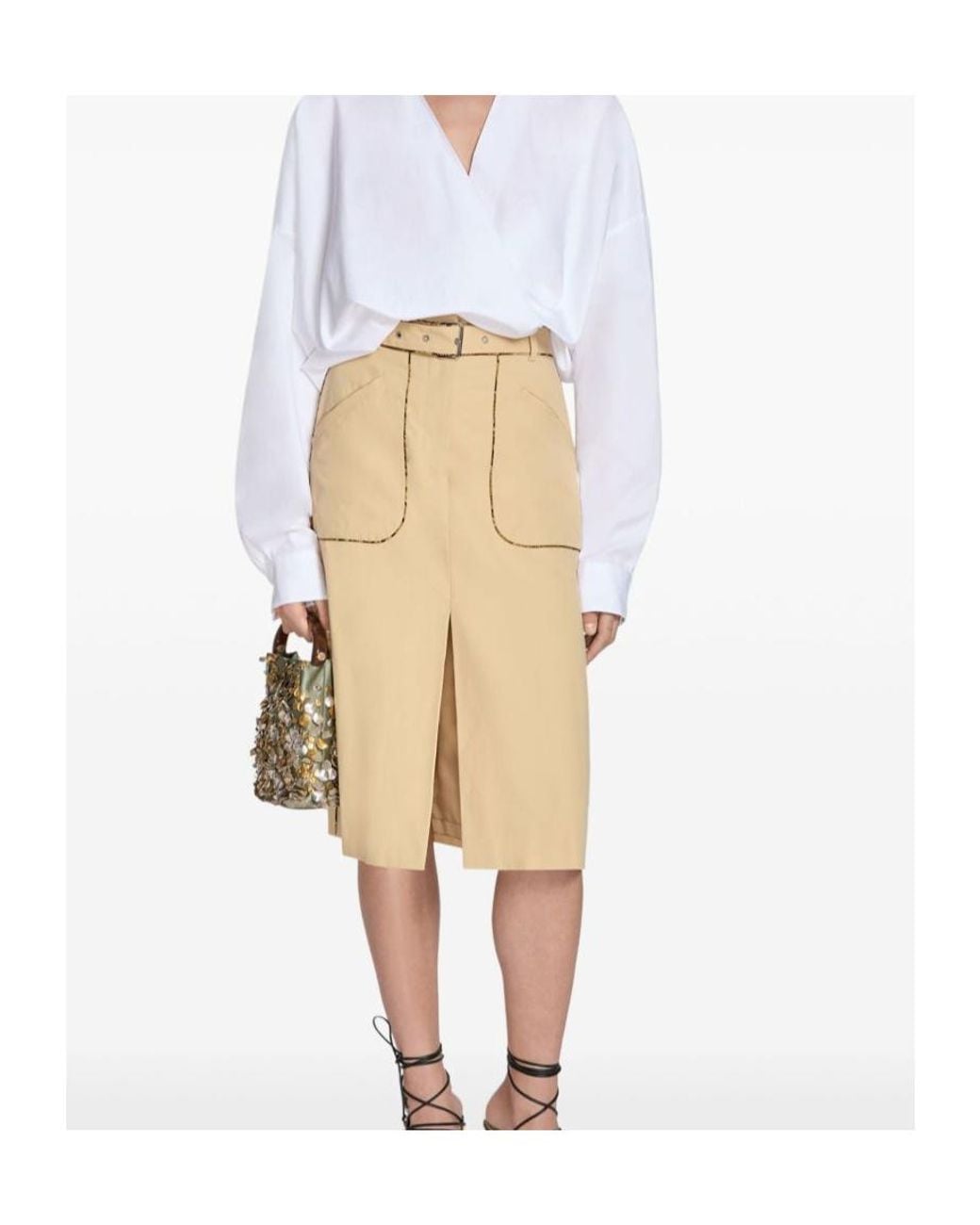 Dries Van Noten Natural Belted A-Line Skirt