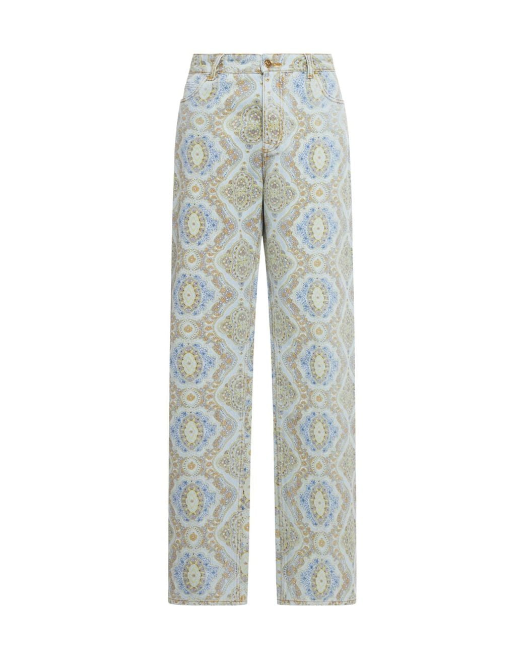 Etro Gray Paisley-Printed Denim Jeans