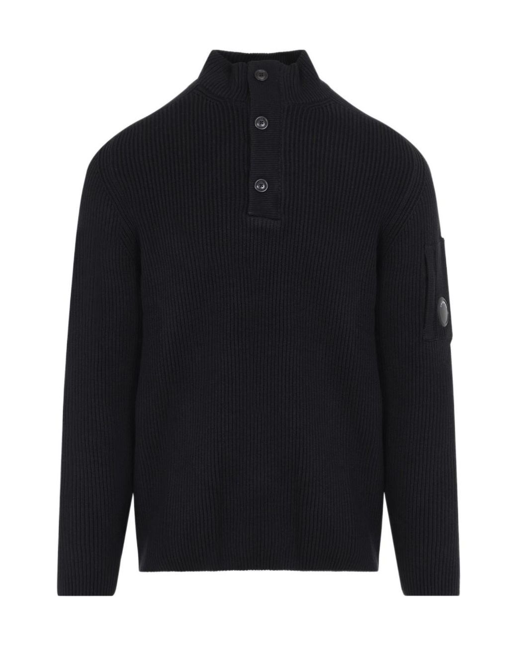 C P Company Blue Ribbed-Knit Lens-Detail Sweater for men