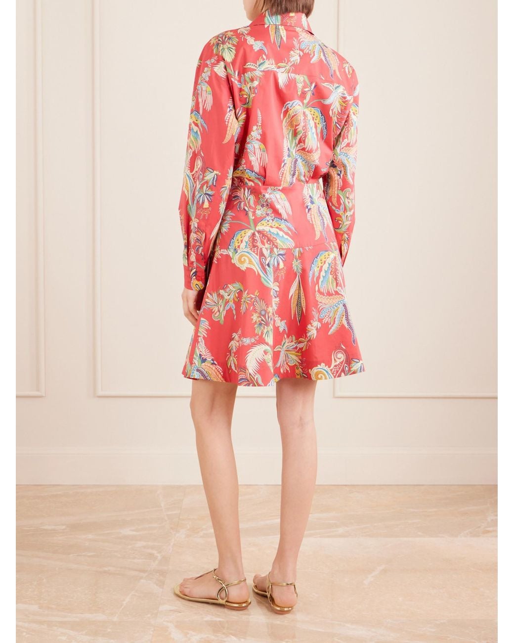 Etro Red Knotted Printed Cotton-Blend Mini Dress