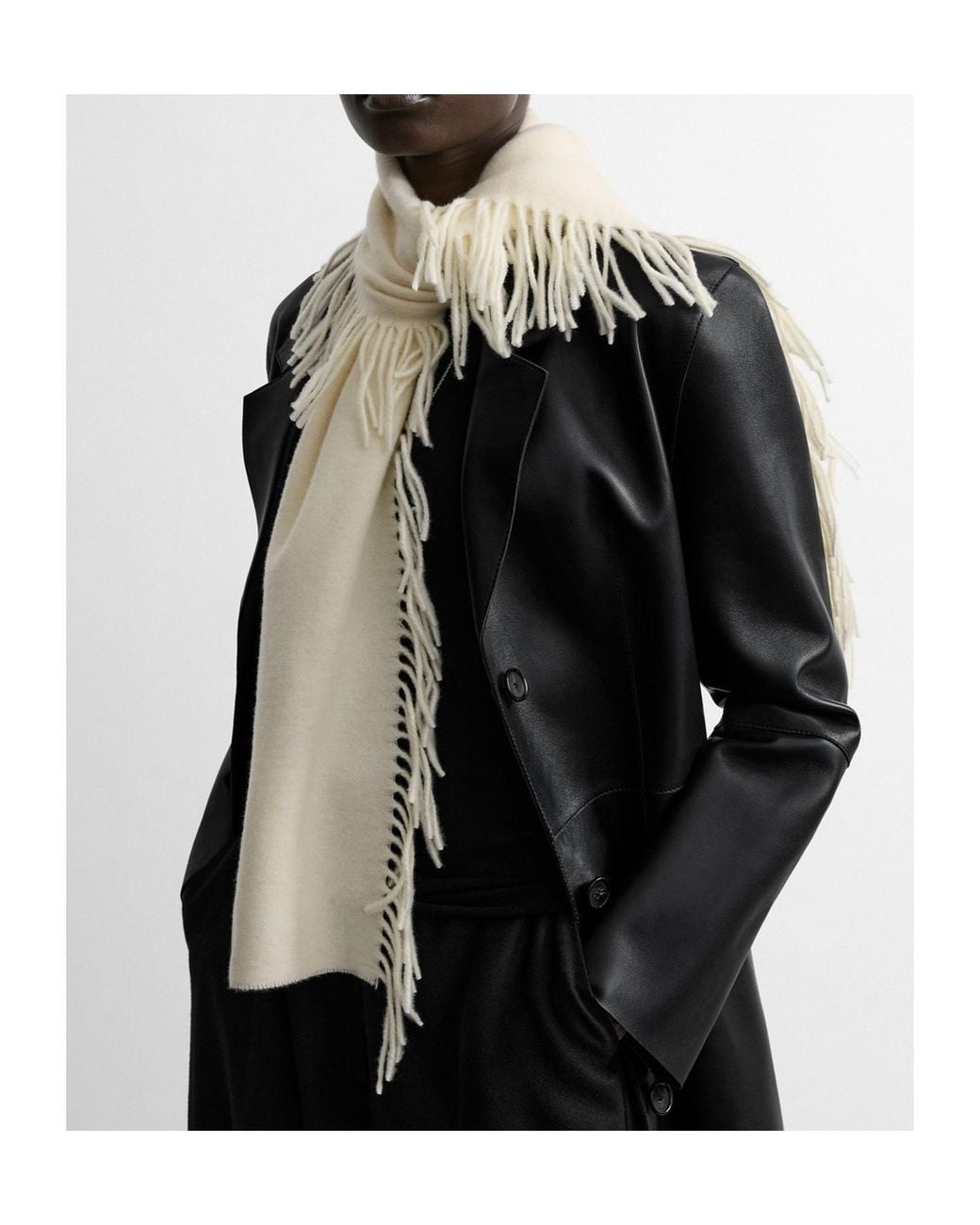 Totême White Cashmere Tassel Scarf Off