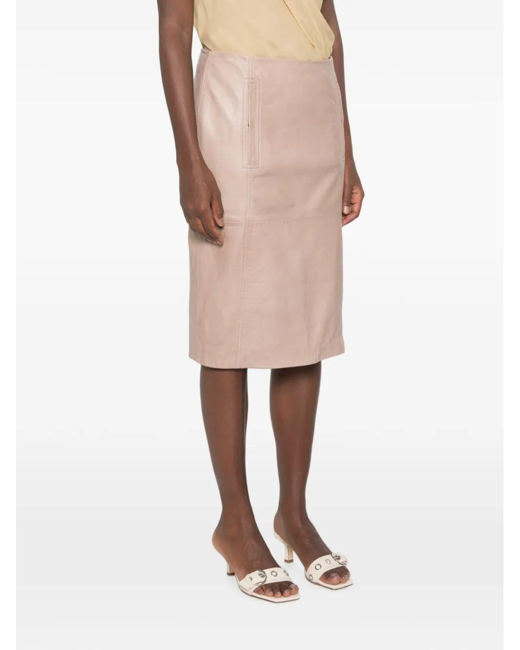 Pinko Natural Leather Midi Skirt