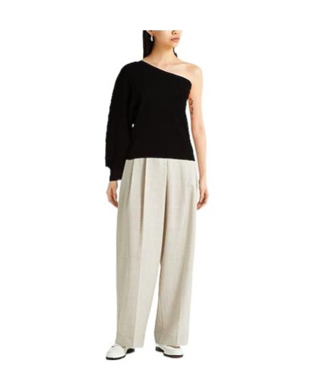 Max Mara Black Solid Color Knit One-Shoulder Top