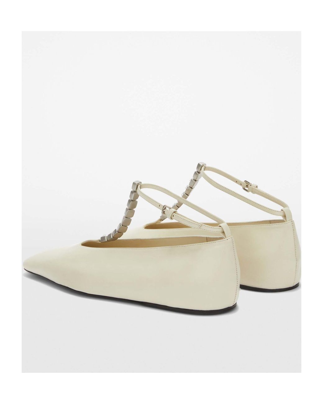 Jil Sander White Embellished Ankle Strapped Ballerina Shoes