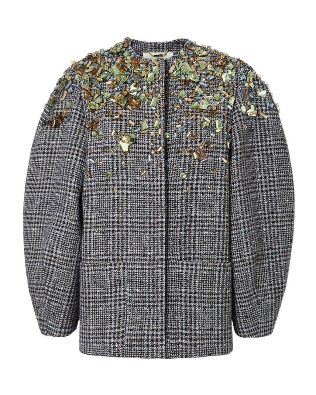 Fendi Gray Cocoon-Style Embellished Belted Tweed Jacket