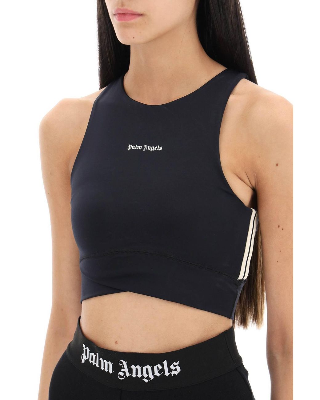 Palm Angels Black Logo Printed Sleeveless Crop Top