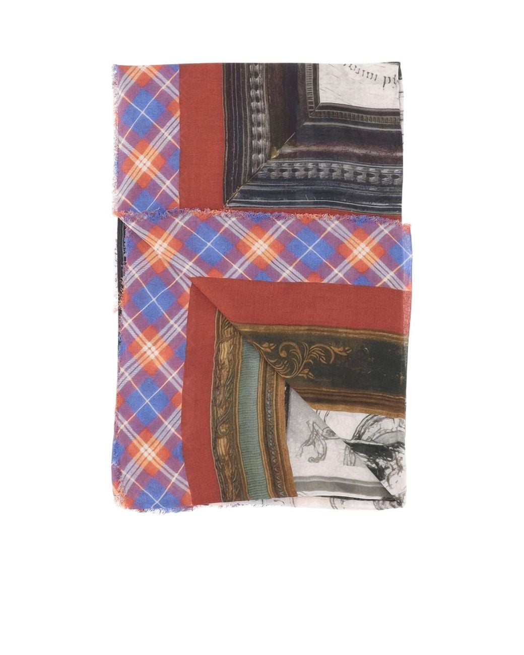 Faliero Sarti Gray Checked Print Fringed Scarf
