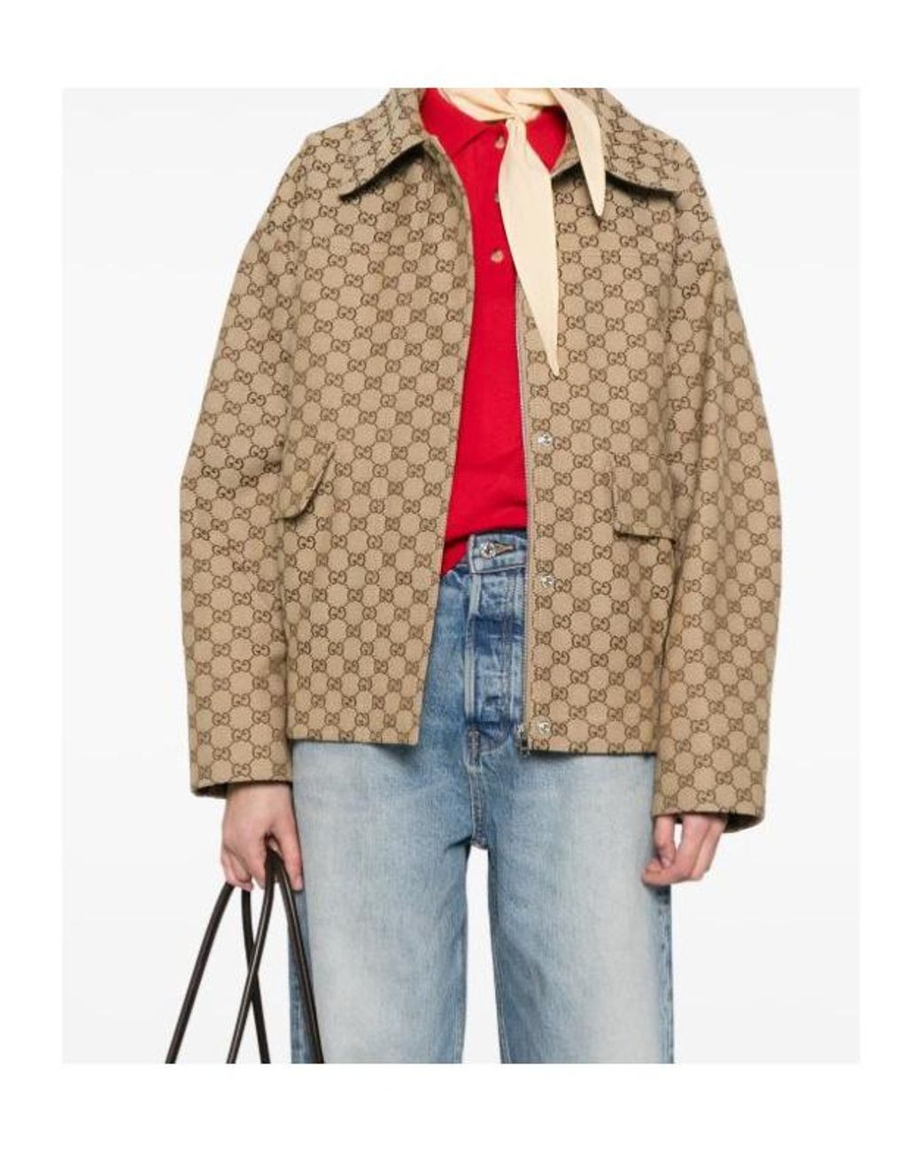 Gucci Natural Gg Monogram Bomber Jacket