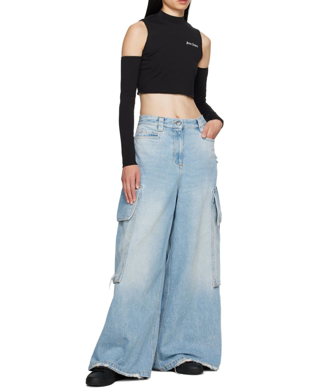 Palm Angels Black Logo Embroidered Cut-Out Detailed Top