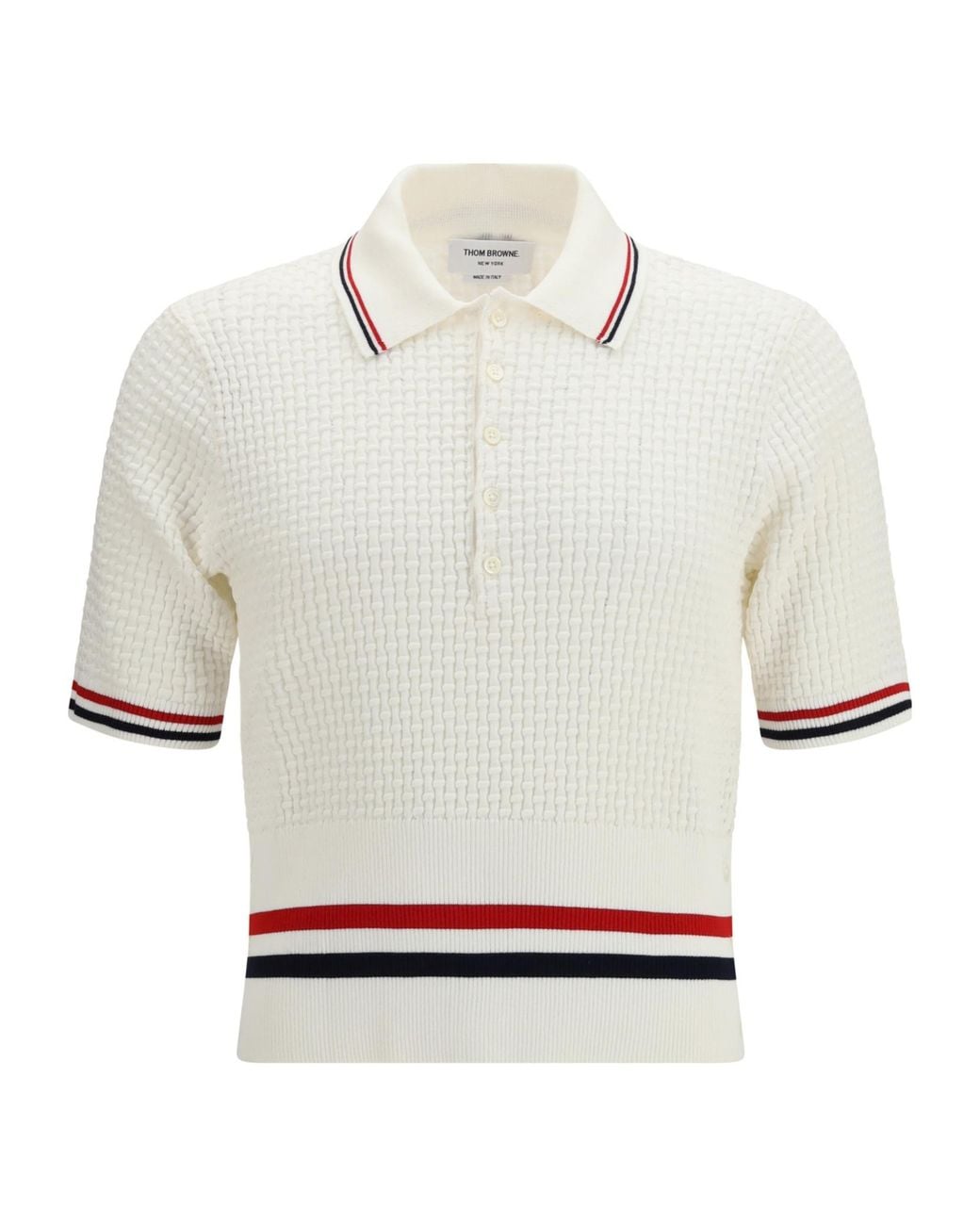 Thom Browne White Float Ripple Stitch Rwb Stripe Polo Shirt for men