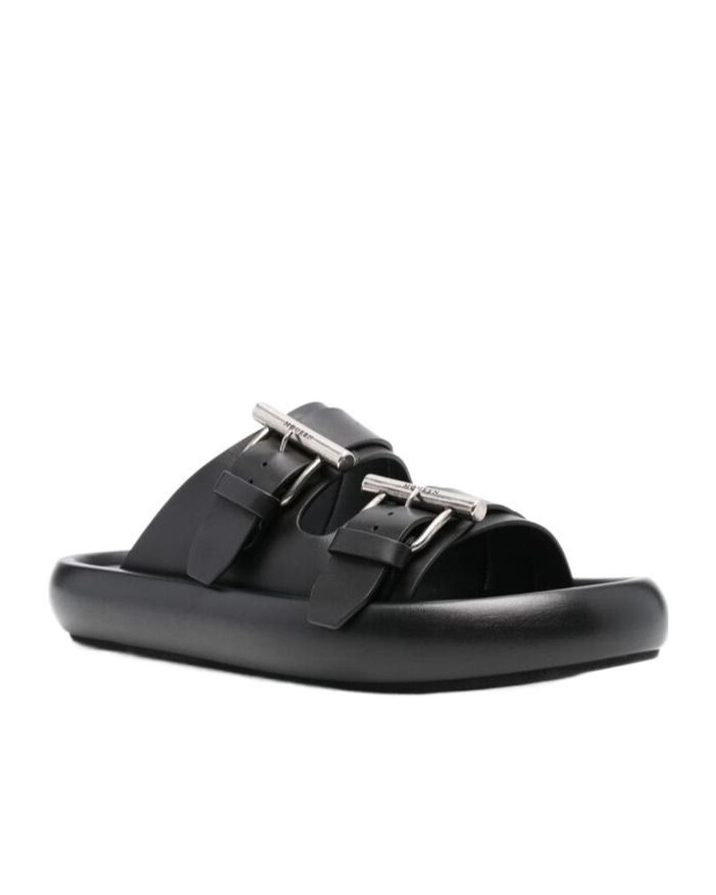 McQueen Black Double Buckle Slip-On Slides for men