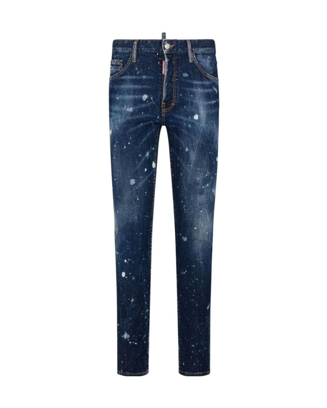 DSquared² Blue Sprayed Effect Straight-Leg Distressed Jeans for men
