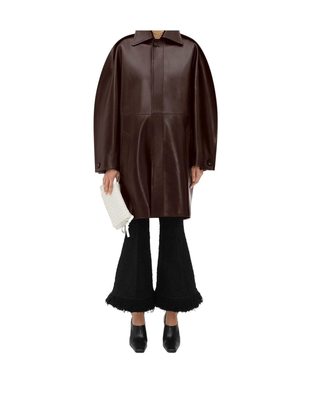 Bottega Veneta Brown Leather Cocoon Coat