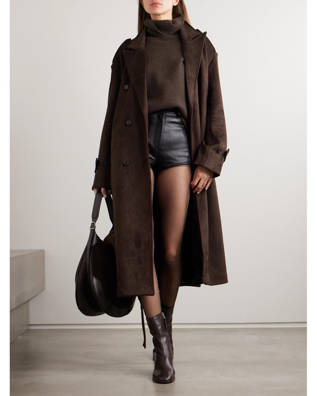 Frankie Shop Brown Belted Double-Breasted Coat