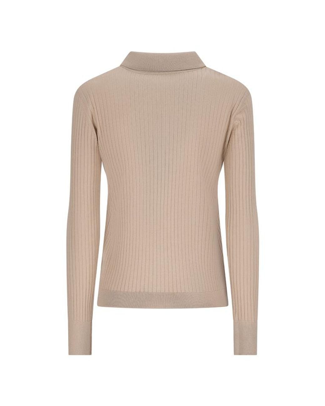 Max Mara Natural Mxpgitano Ribbed Knitted Polo Shirt