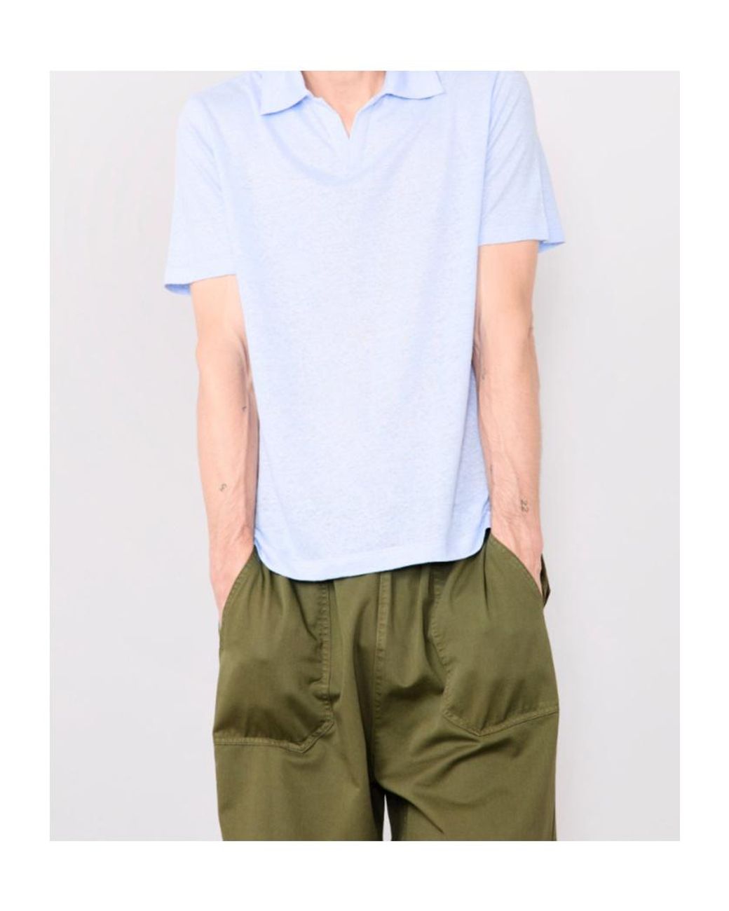 Officine Generale Blue Officine Générale Garment Dyed Knit Polo Shirt for men