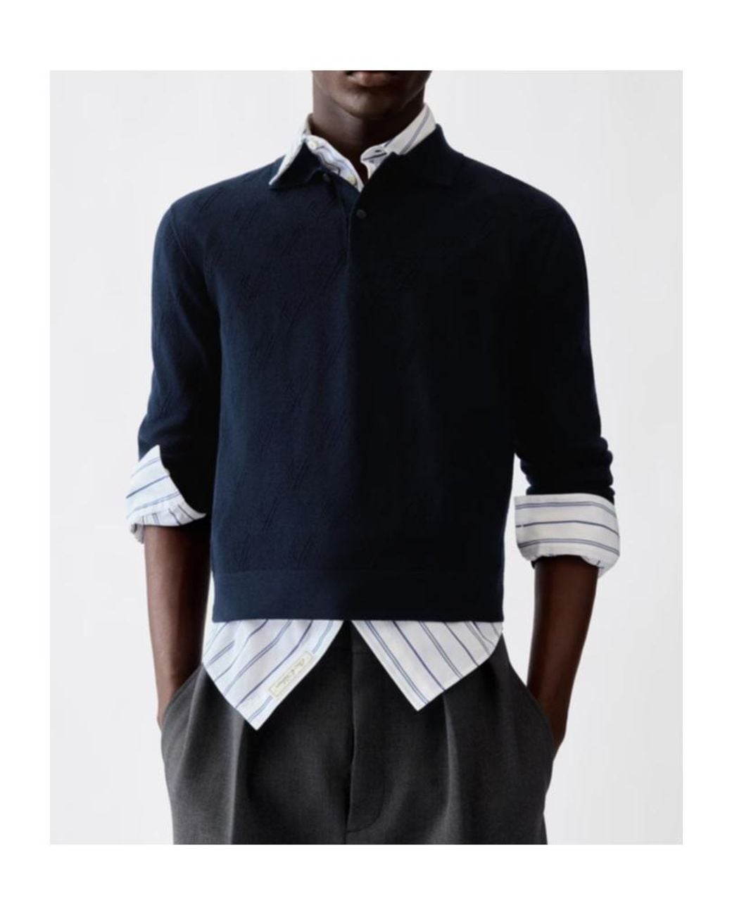 Jacquemus Blue Long-Sleeve Knitted Polo Shirt for men