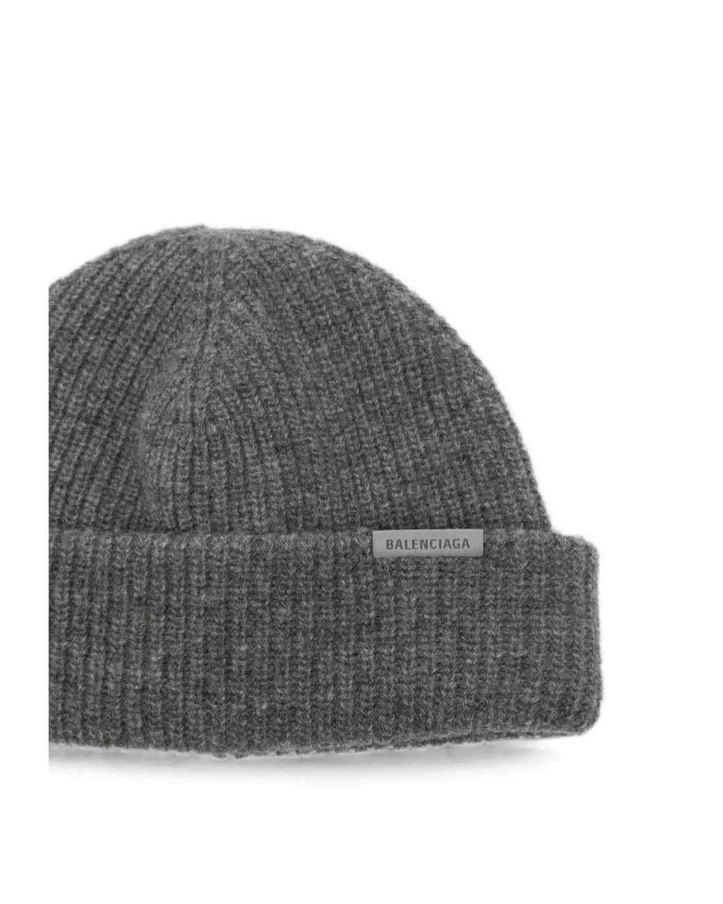 Balenciaga Gray Logo Tag Knitted Beanie for men
