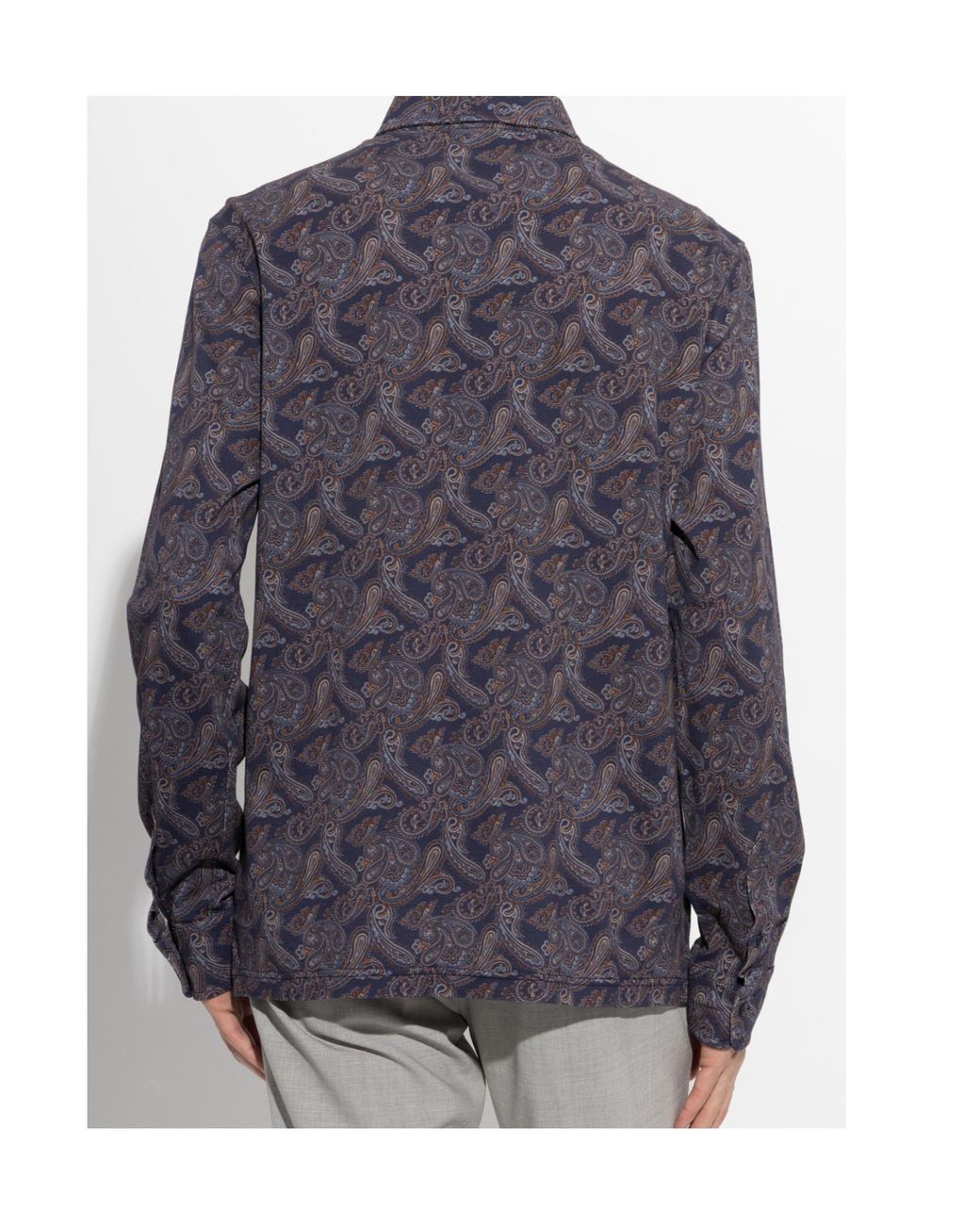 Etro Blue Paisley Long-Sleeve Polo Shirt for men