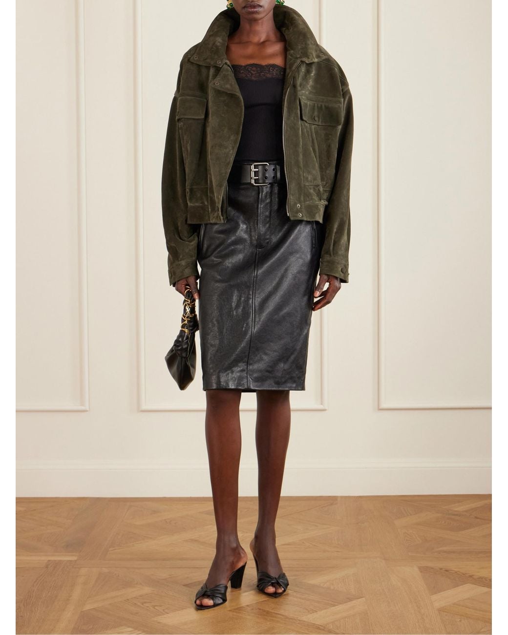 Saint Laurent Black Belted Pencil Skirt