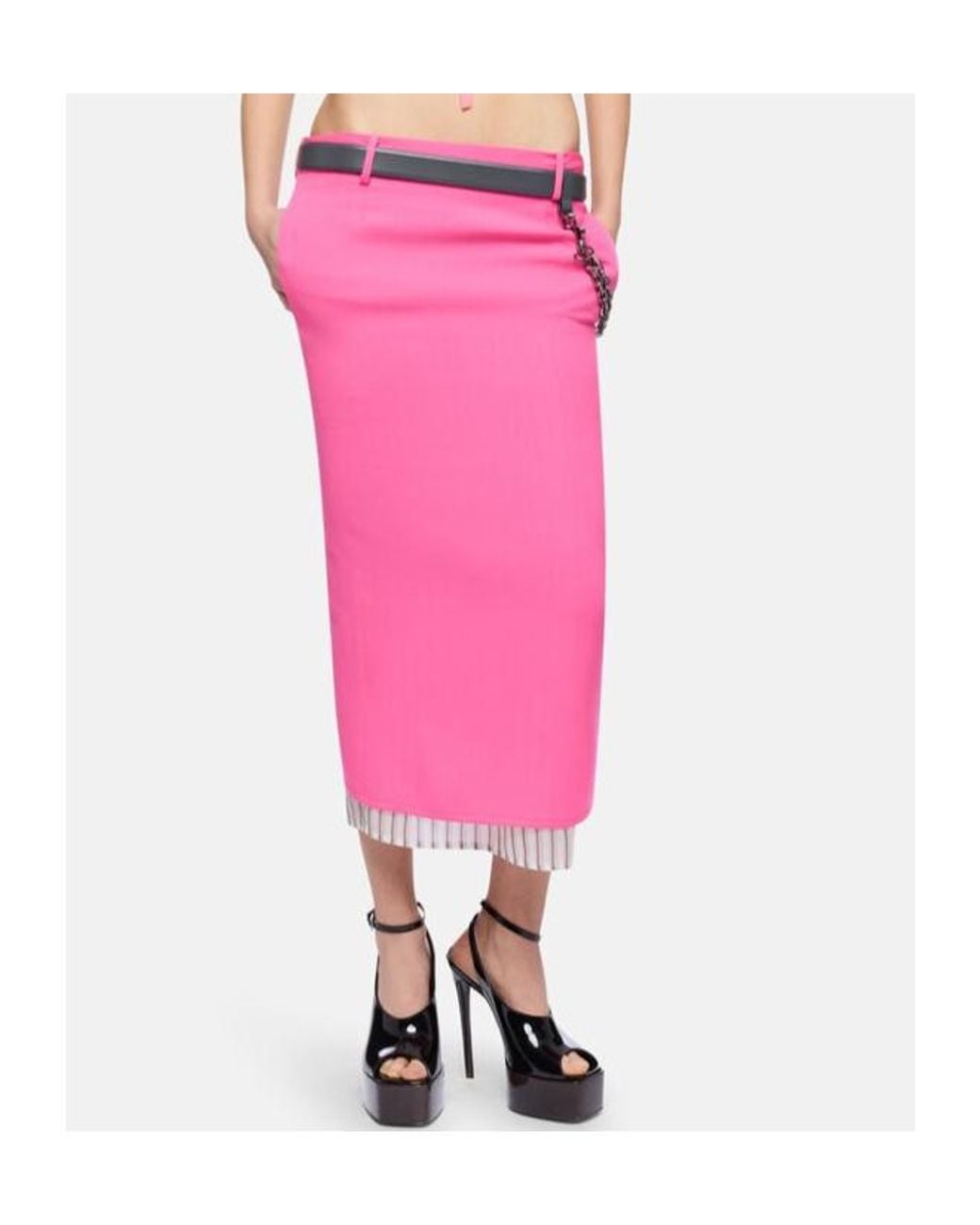 The Attico Pink The Striped-Hem Midi Skirt