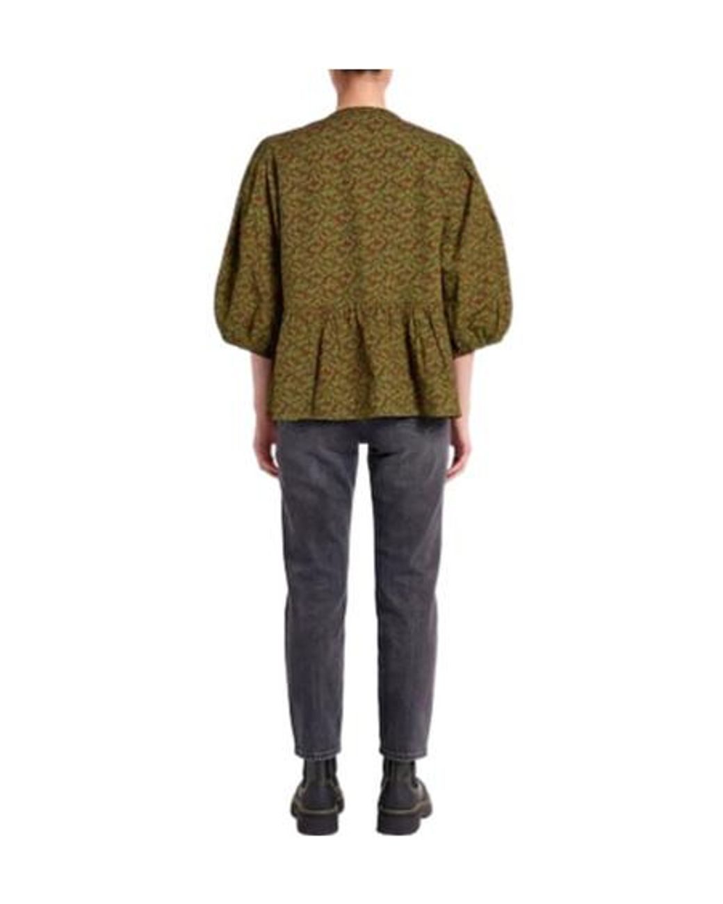Ganni Green Floral Short Sleeve Shirt