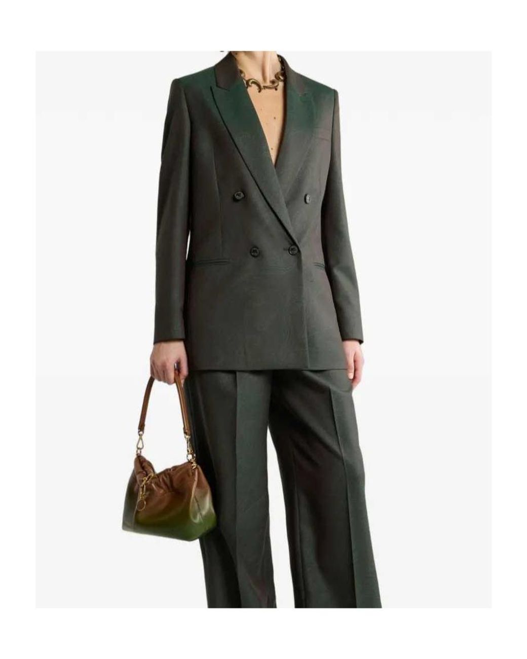 Etro Green Double-Breasted Wool Jacquard Jacket With Paisley Motif