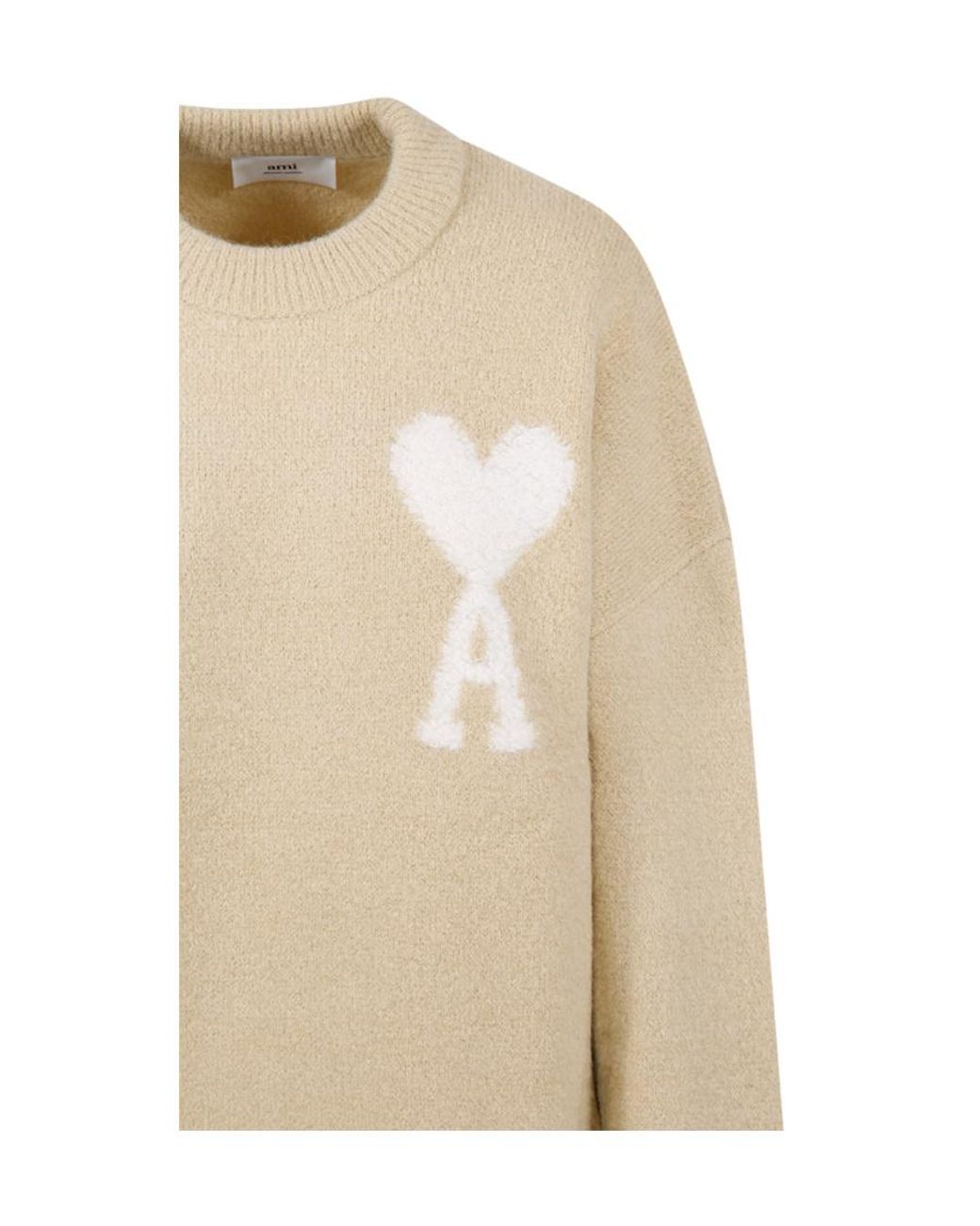 AMI Natural Ami De Coeur Logo Detailed Knitted Jumper for men