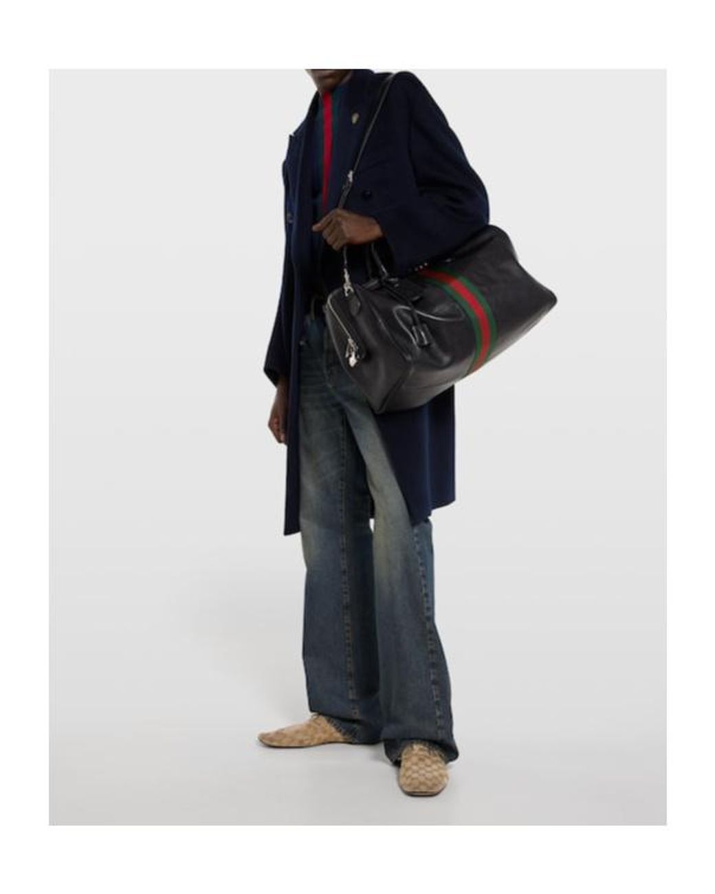 Gucci Black Web Trademark Medium Duffle Bag, Leather for men