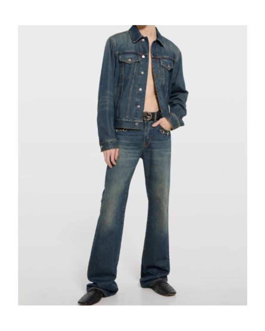 Gucci Blue Cotton Denim Jacket With Horsebit for men