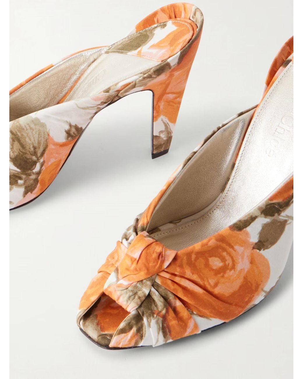 Chloé Brown Suzie Ruched Floral-Print Satin Sandals