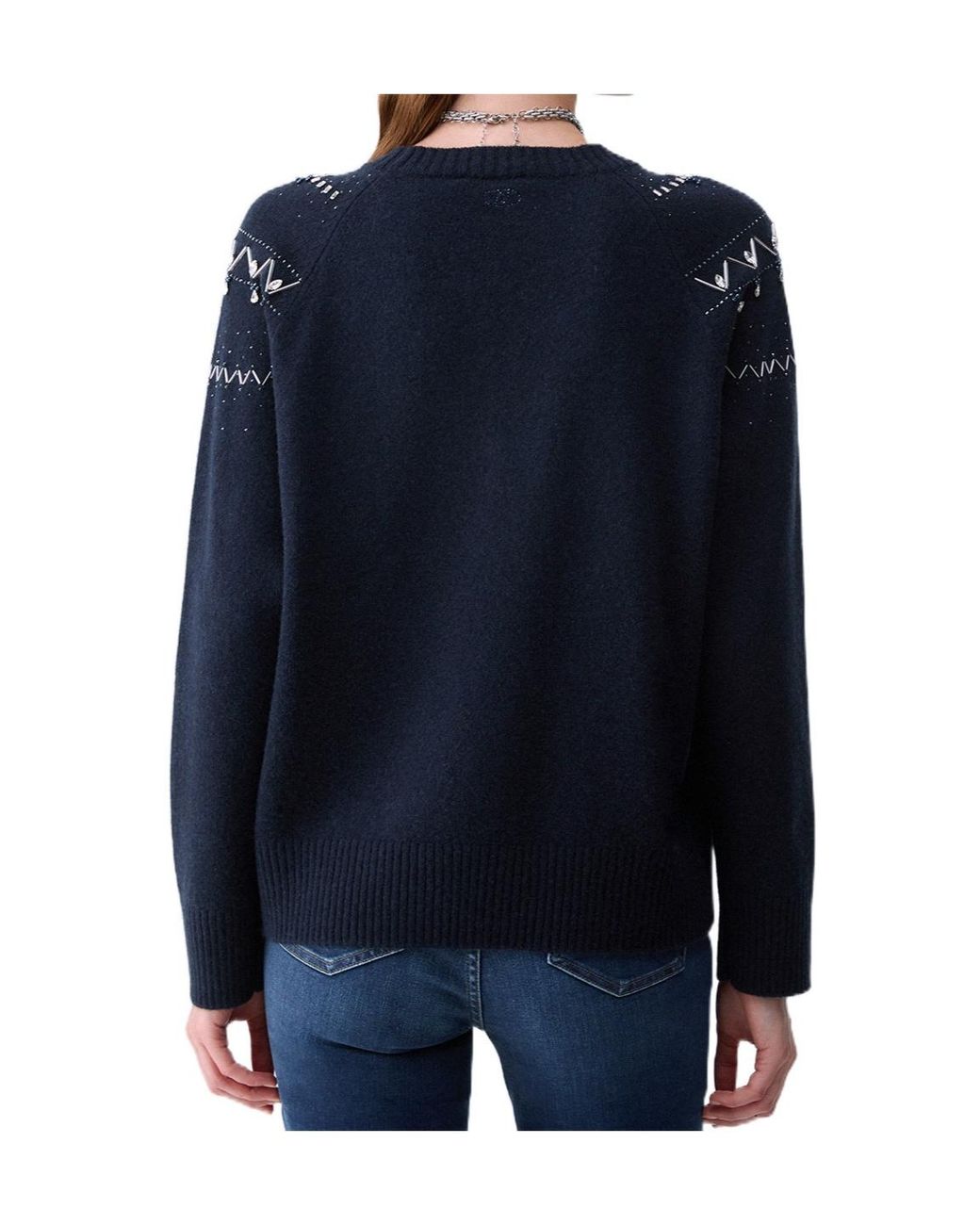 Liu Jo Blue Embellished Crewneck Jumper