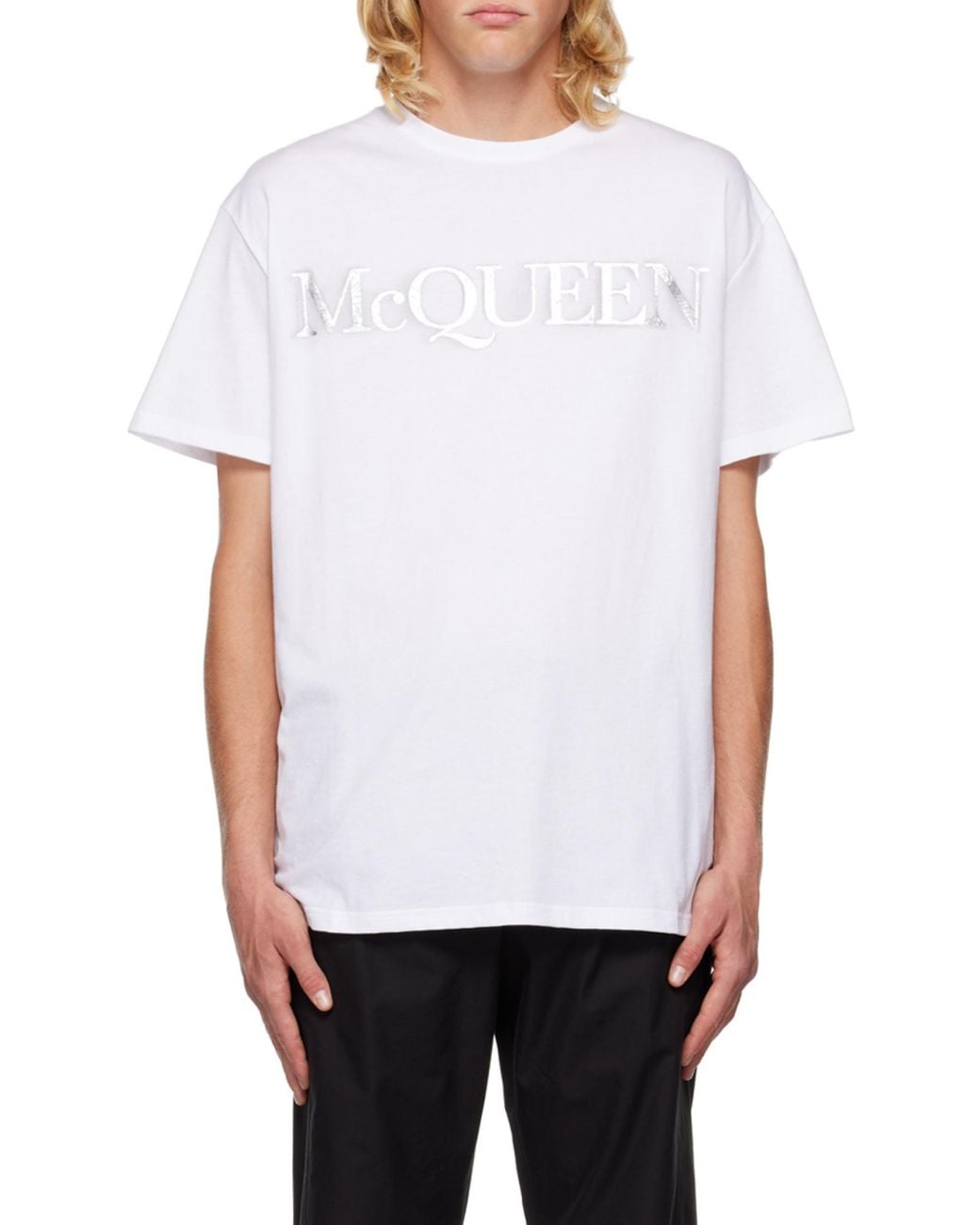 McQueen White Logo Printed Crewneck T-Shirt for men