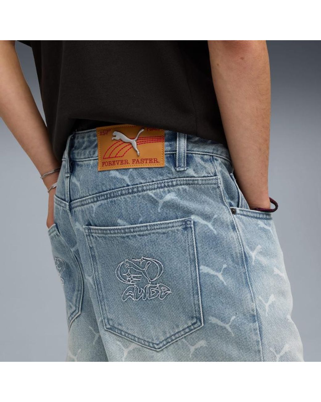 PUMA Blue X Aap Rocky Logo Monogram Straight-Leg Jeans