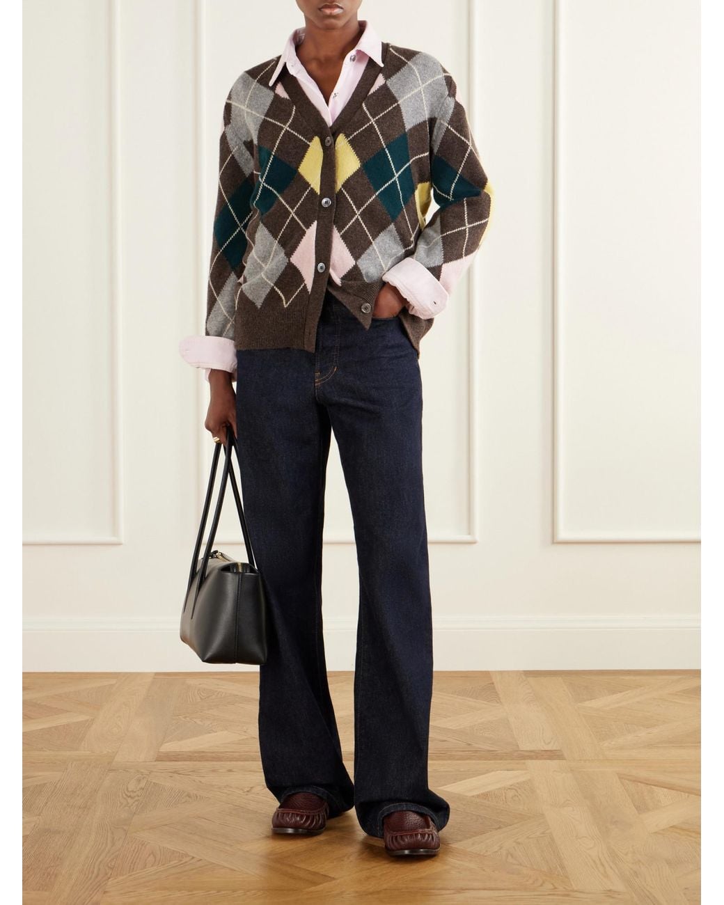 &Daughter Black Ava Argyle Wool Cardigan