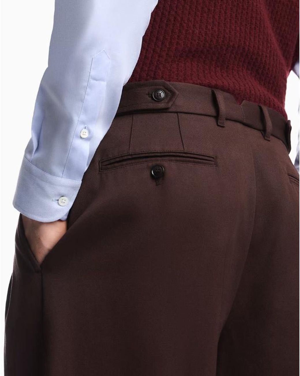 Emporio Armani Brown Pleated Cotton Trousers With A High Waist And Straight Leg for men