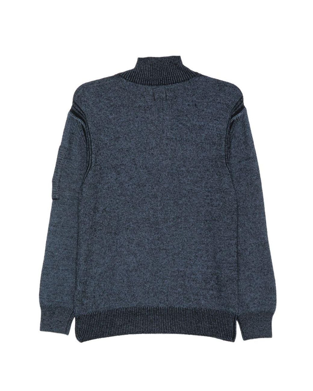 C P Company Blue Half Zip Knitted Sweater for men