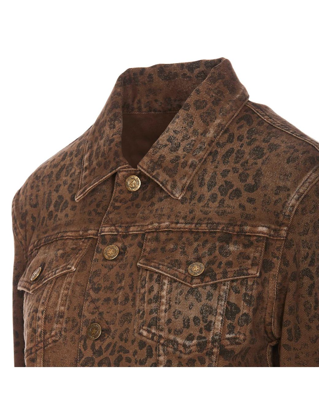 Golden Goose Deluxe Brand Brown Leopard Pattern Denim Jacket