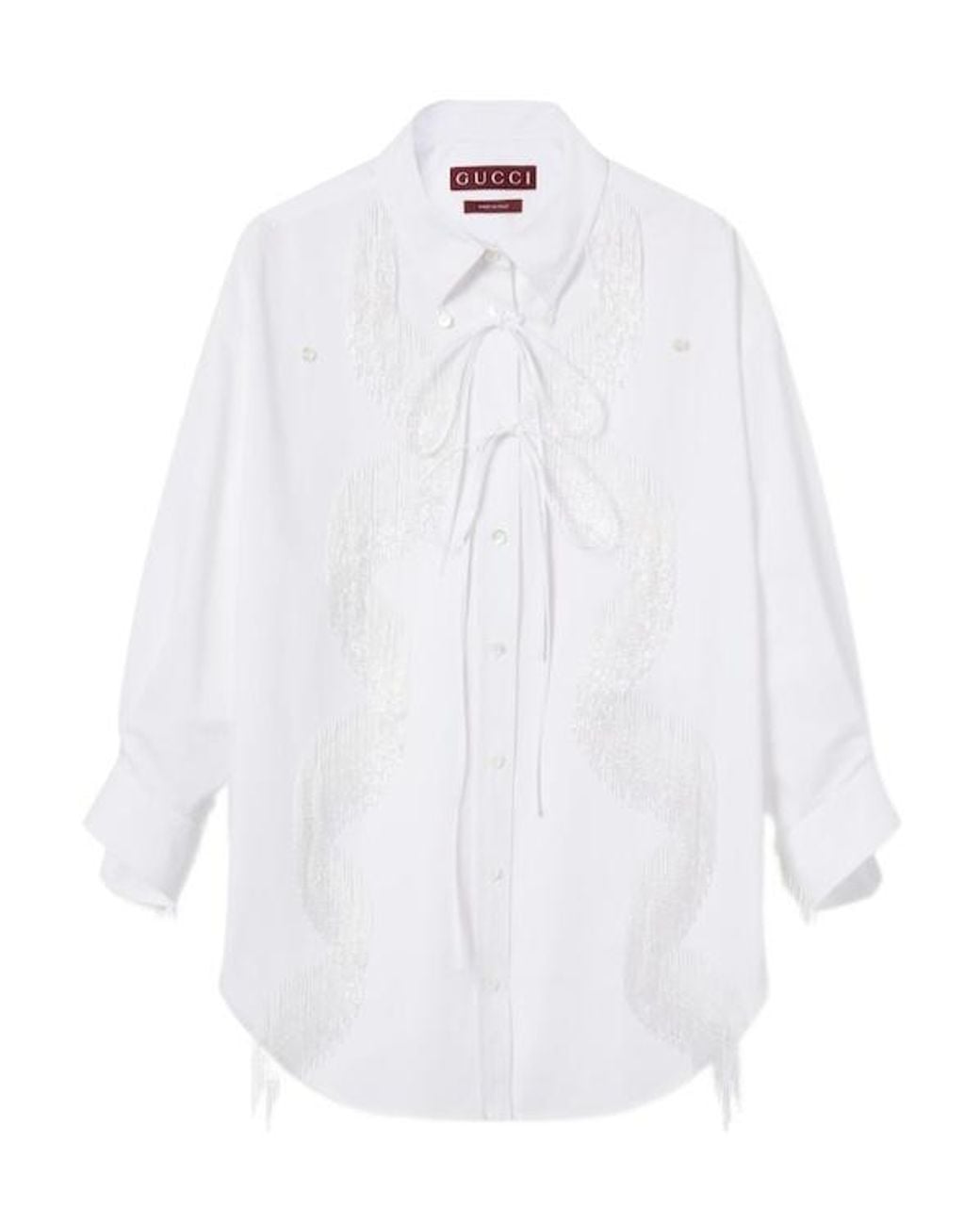 Gucci White Fringe Detailed Shimmering Shirt