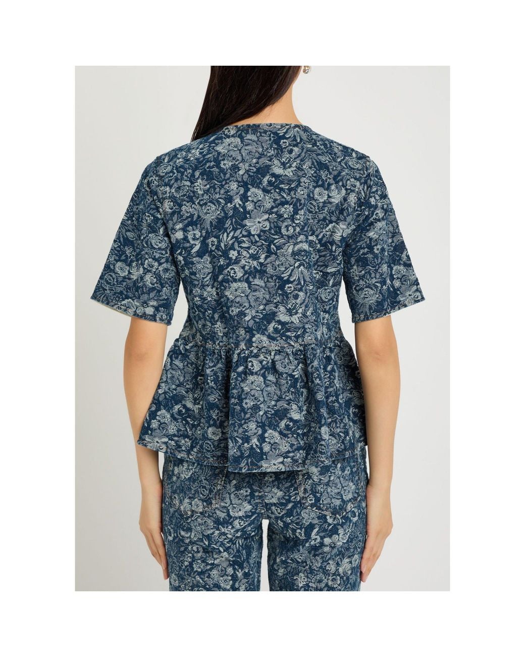 Ganni Blue B Tapestry Peplum Blouse
