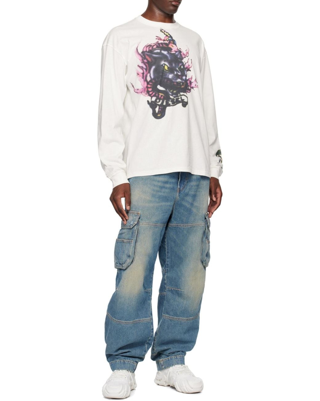 DIESEL White Graphic-Printed Long-Sleeved T-Shirt for men