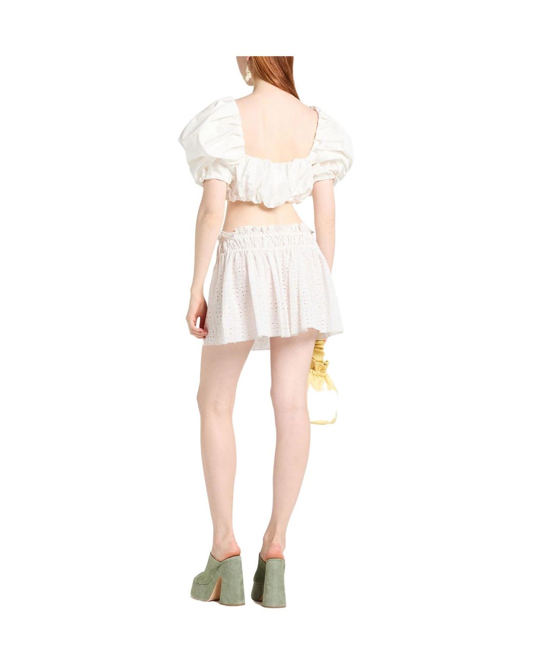 Ganni White Solid-Colored Cutout Umbrella Skirt
