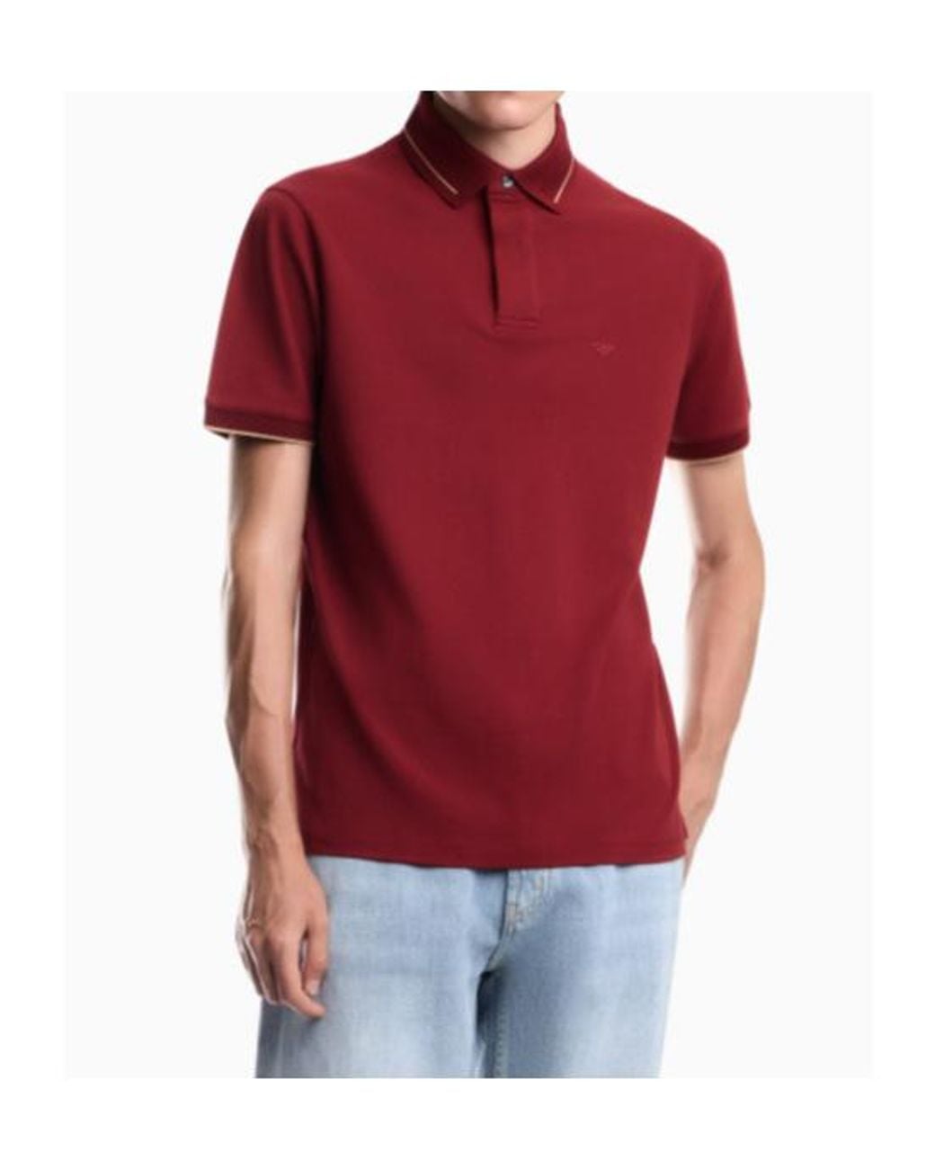 Emporio Armani Red Pique Polo Shirt With Stripe Detail On The Collar for men